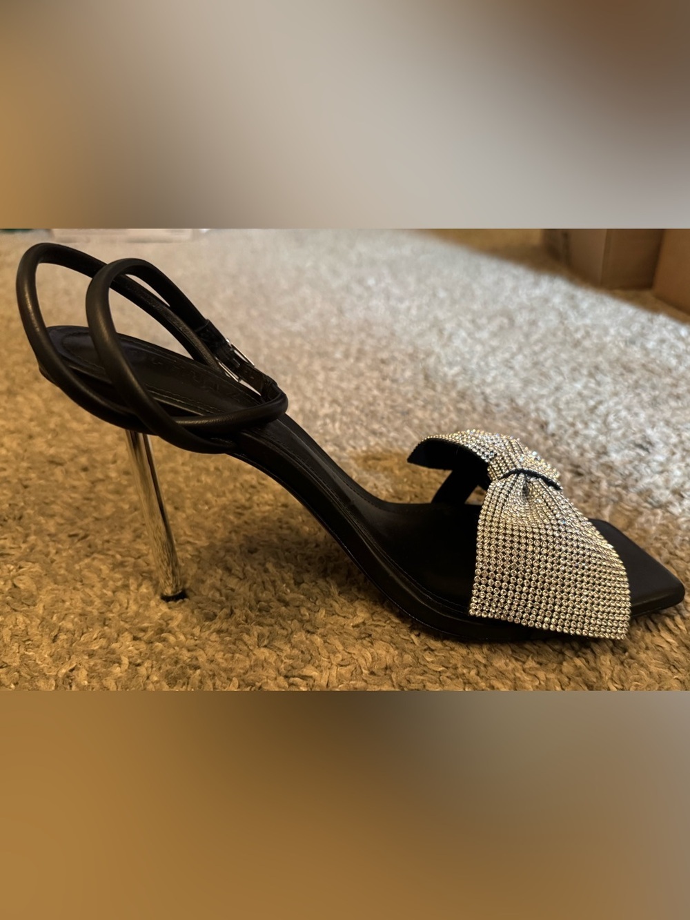 SCHUTZ Mila Black Slingback Heel with Rhinestone Bow Women’s Size 10